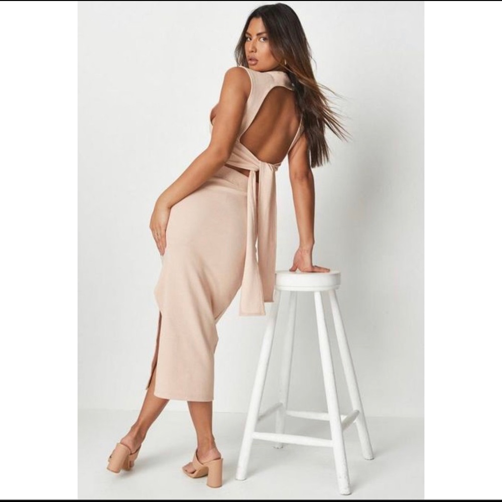 MissGuided Sand Rib Crop Top and Skirt Set